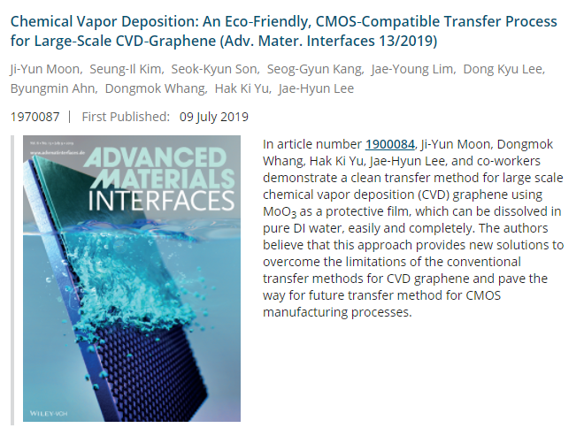 Highlighted on Inside Back Cover of Advanced Materials Interfaces